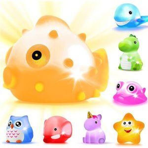 Bath Toys,8 Pcs Light Up Floating Rubber Animal Toys Set,Flashing Color Changing